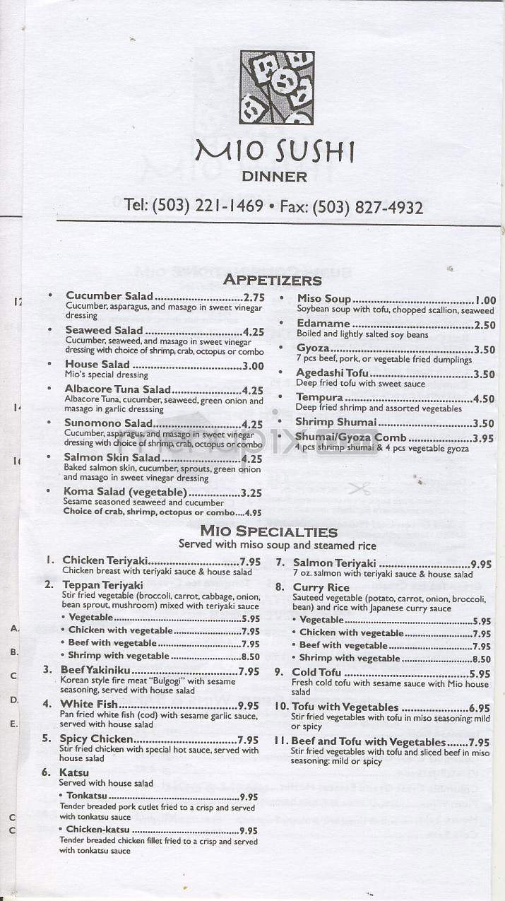 Mio Sushi - Portland, OR menu_pic