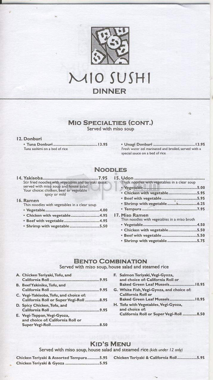 Mio Sushi - Portland, OR menu_pic