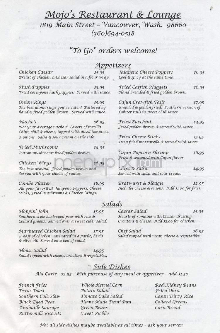 Mojo's Restaurant & Lounge - Vancouver, WA menu_pic