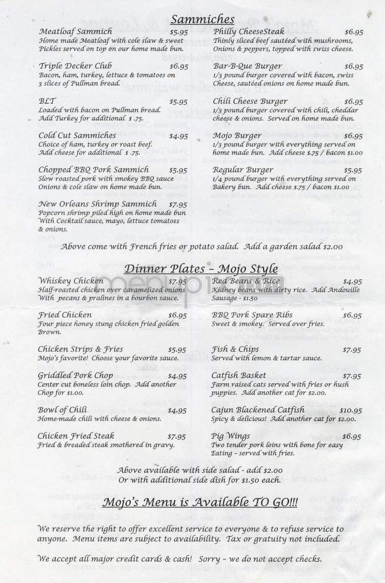 Mojo's Restaurant & Lounge - Vancouver, WA menu_pic