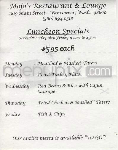 Mojo's Restaurant & Lounge - Vancouver, WA menu_pic
