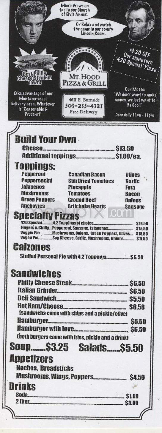 Mt Hood Pizza - Portland, OR menu_pic