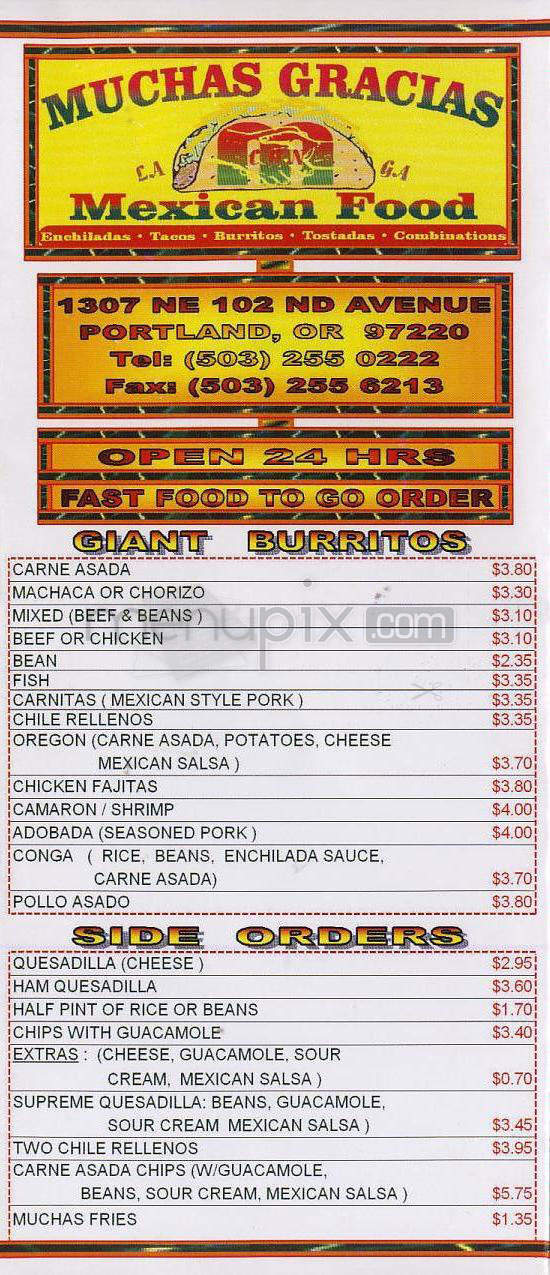 Muchas Gracias Mexican Food - Portland, OR menu_pic