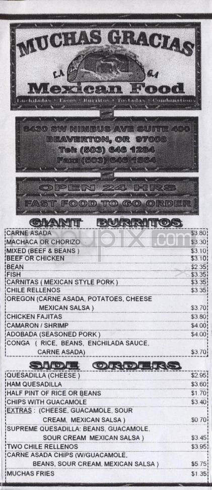 Muchas Gracias Mexican Food - Beaverton, OR menu_pic