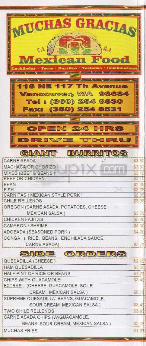 Muchas Gracias Mexican Food - Vancouver, WA menu_pic