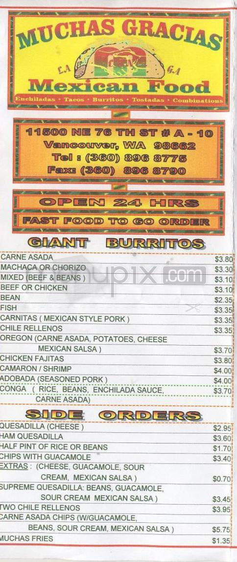 Muchas Gracias Mexican Food - Vancouver, WA menu_pic