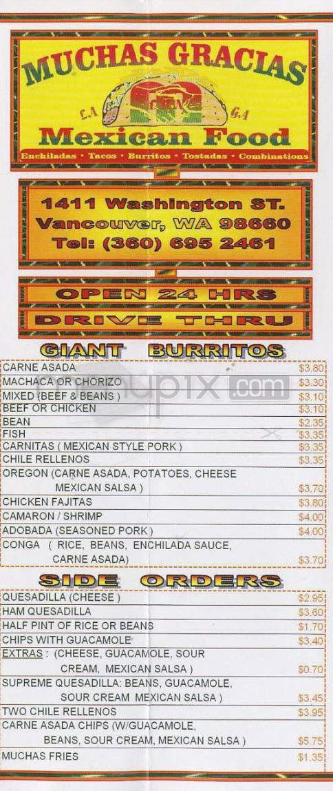 Muchas Gracias Mexican Food - Vancouver, WA menu_pic