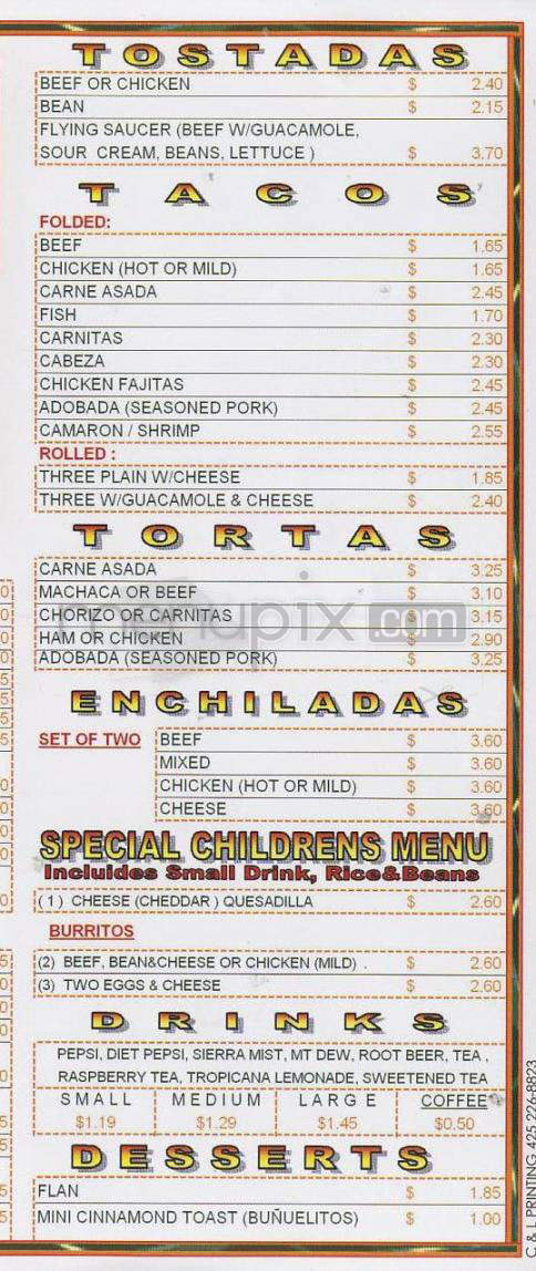 Muchas Gracias Mexican Food - Vancouver, WA menu_pic