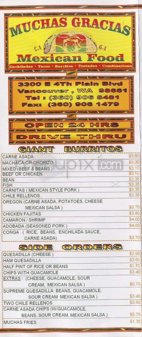 Muchas Gracias Mexican Food - Vancouver, WA menu_pic