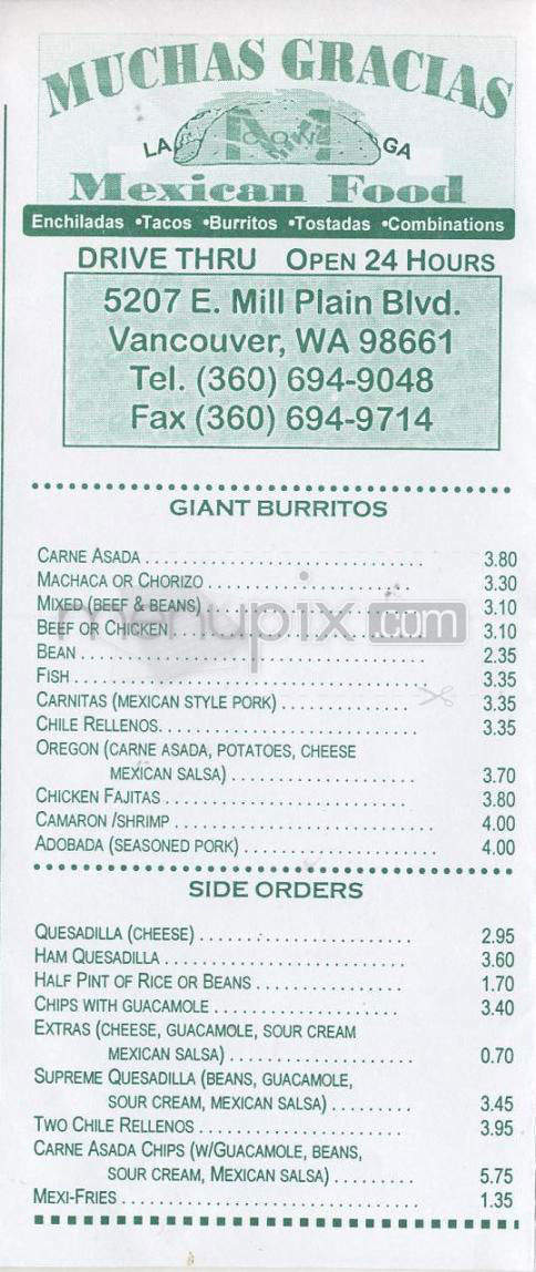 Muchas Gracias Mexican Food - Vancouver, WA menu_pic