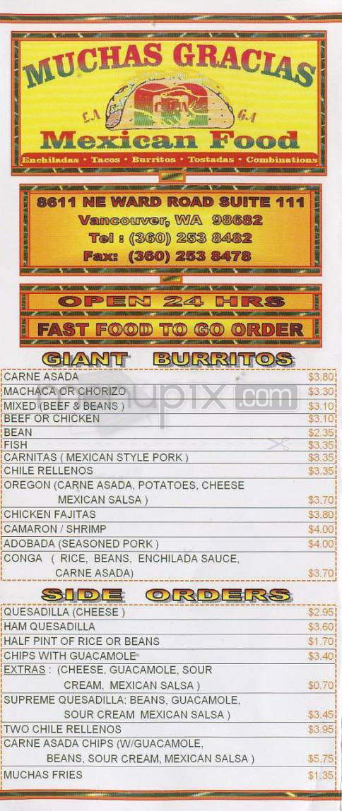 Muchas Gracias Mexican Food - Vancouver, WA menu_pic