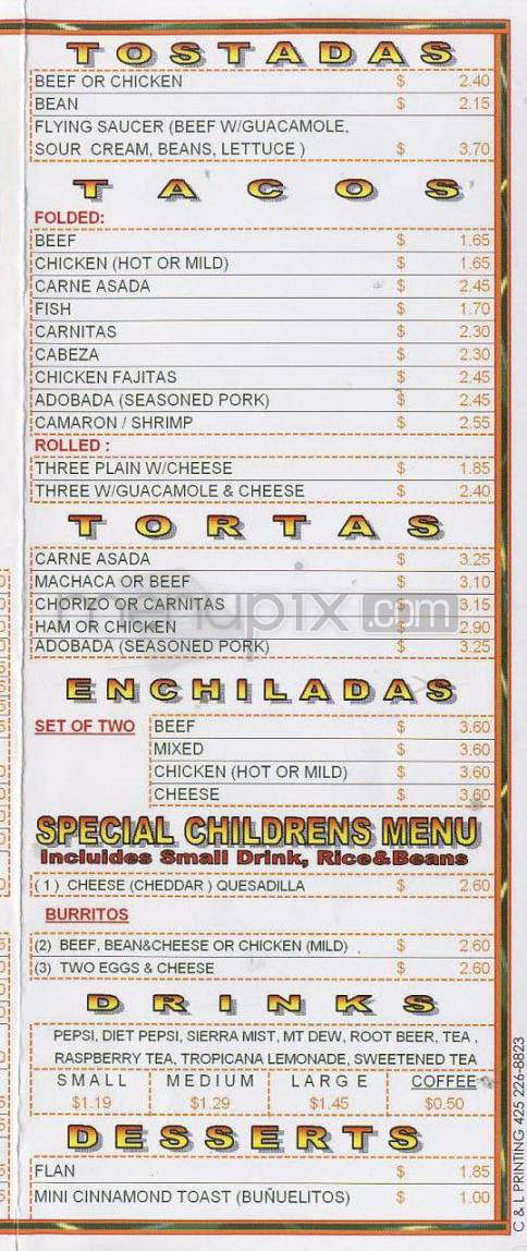 Muchas Gracias Mexican Food - Vancouver, WA menu_pic