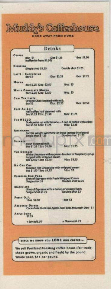 Muddy's Coffeehouse - Portland, OR menu_pic
