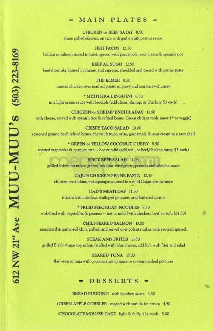 Muu-Muu's Restaurant & Bar - Portland, OR menu_pic