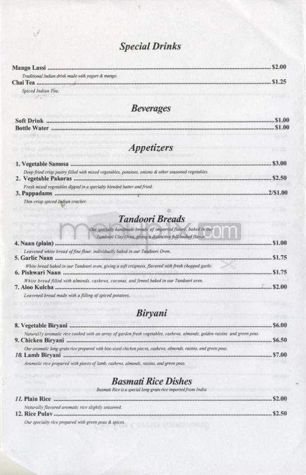 New Taste of India - Portland, OR menu_pic