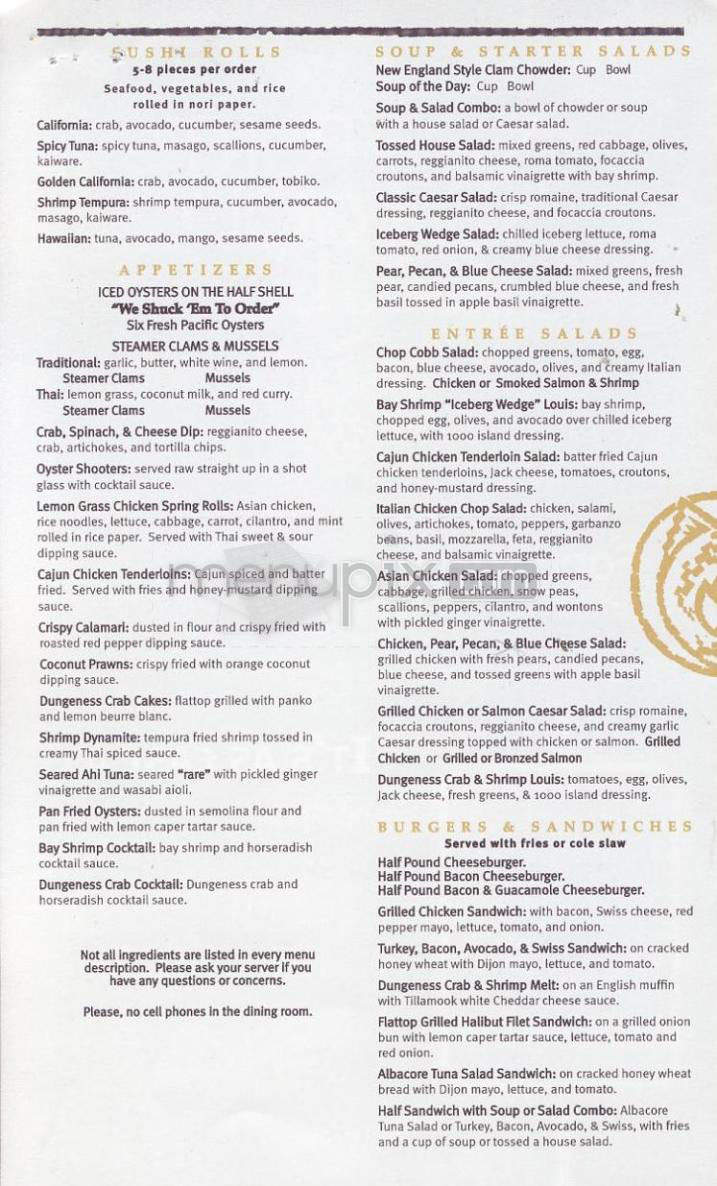 Newport Seafood Grill - Tigard, OR menu_pic
