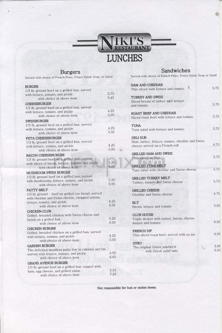 Niki's Restaurant - Portland, OR menu_pic