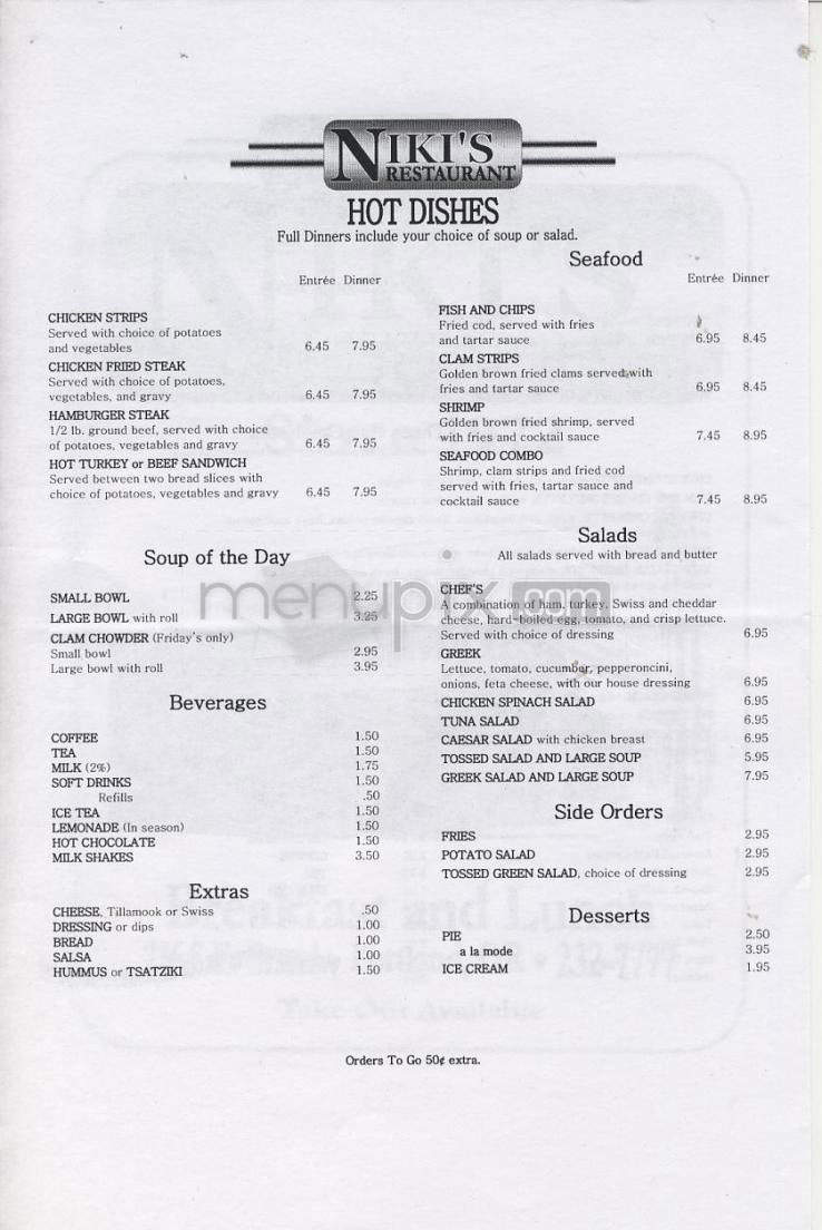 Niki's Restaurant - Portland, OR menu_pic