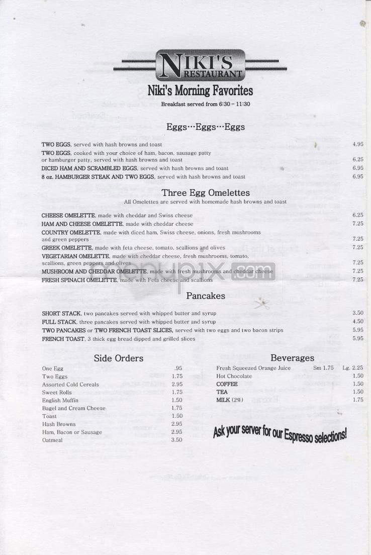Niki's Restaurant - Portland, OR menu_pic