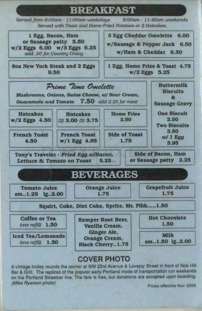 Nob Hill Bar & Grill - Portland, OR menu_pic