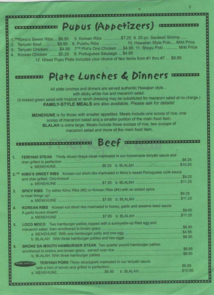 Noho's Hawaiian Cafe - Portland, OR menu_pic