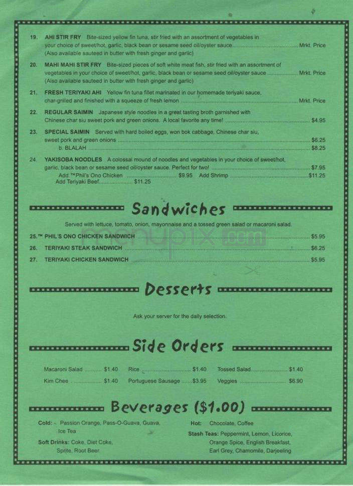 Noho's Hawaiian Cafe - Portland, OR menu_pic