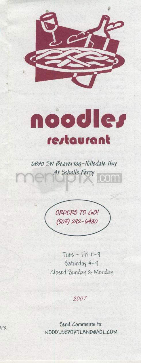 Noodles Restaurant - Portland, OR menu_pic