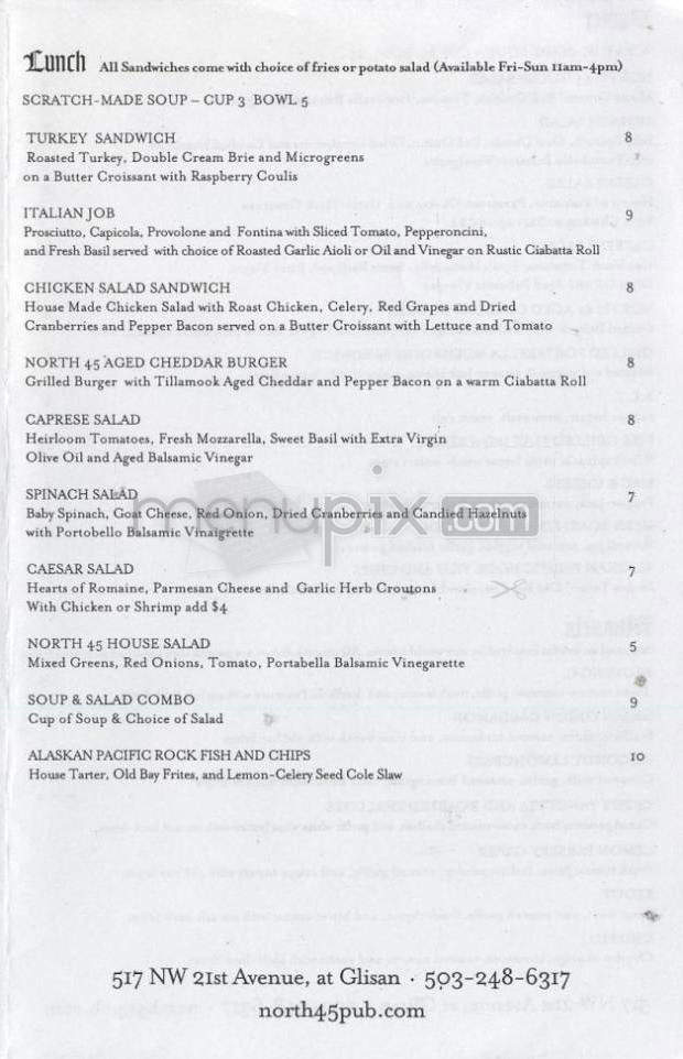 North 45 - Portland, OR menu_pic