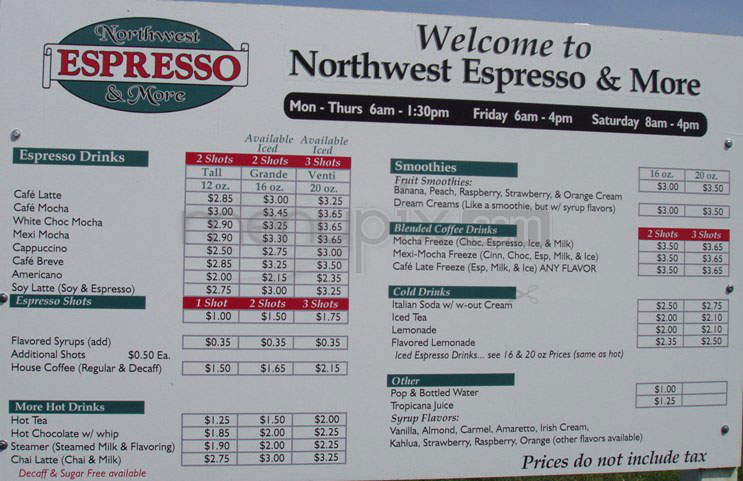 Northwest Espresso & More - Vancouver, WA menu_pic