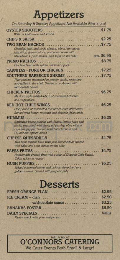 O'Connor's Restaurant - Portland, OR menu_pic