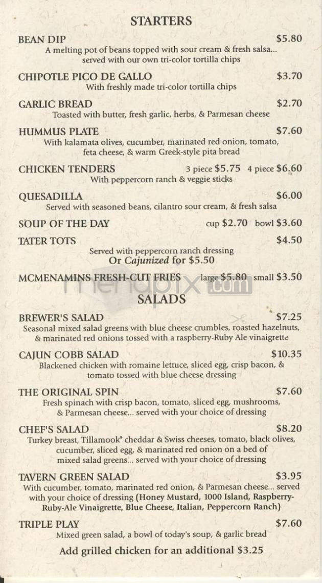 Oak Hills Pub & Brewery - Portland, OR menu_pic