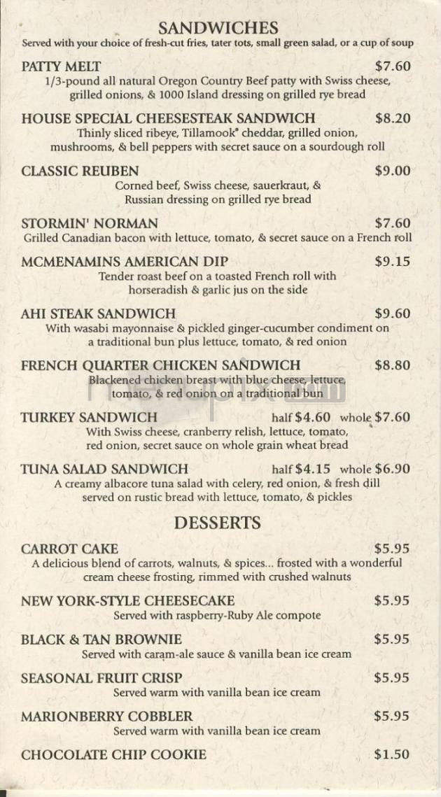 Oak Hills Pub & Brewery - Portland, OR menu_pic