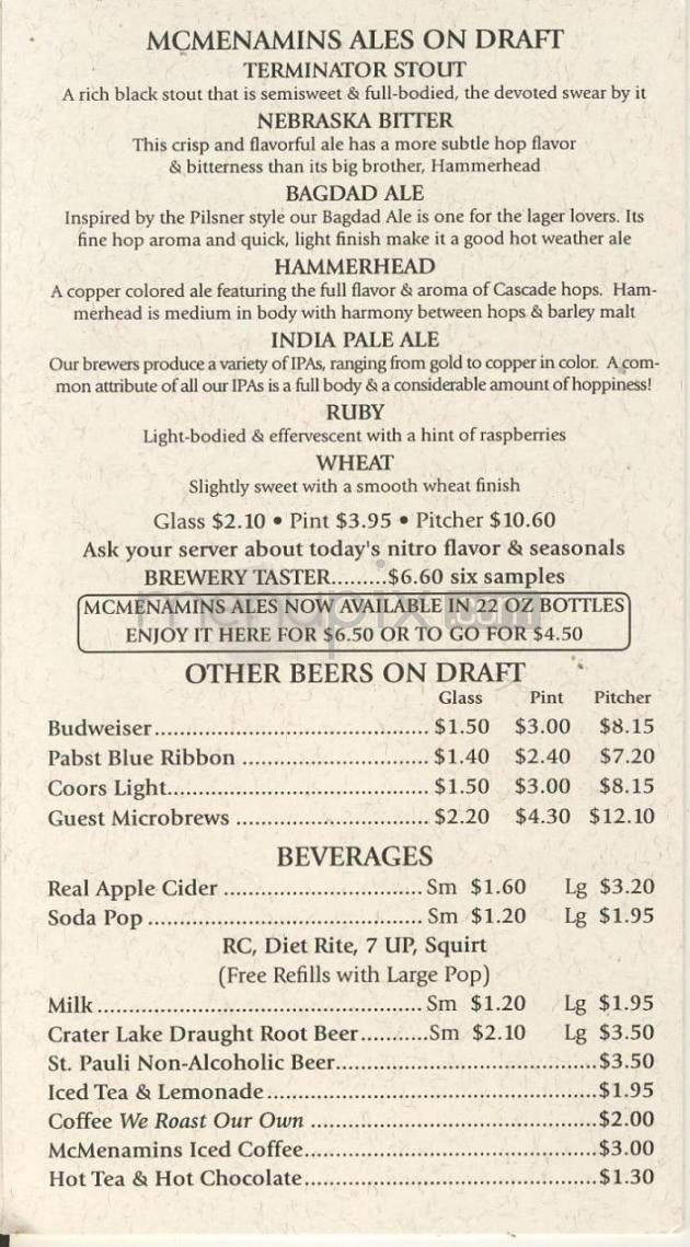 Oak Hills Pub & Brewery - Portland, OR menu_pic