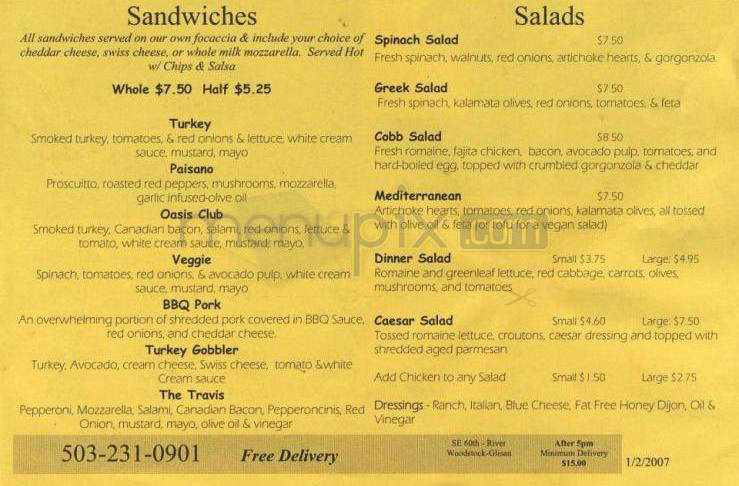 Oasis Cafe - Portland, OR menu_pic
