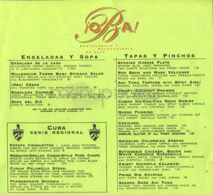 Oba Restaurant - Portland, OR menu_pic