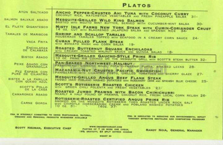 Oba Restaurant - Portland, OR menu_pic