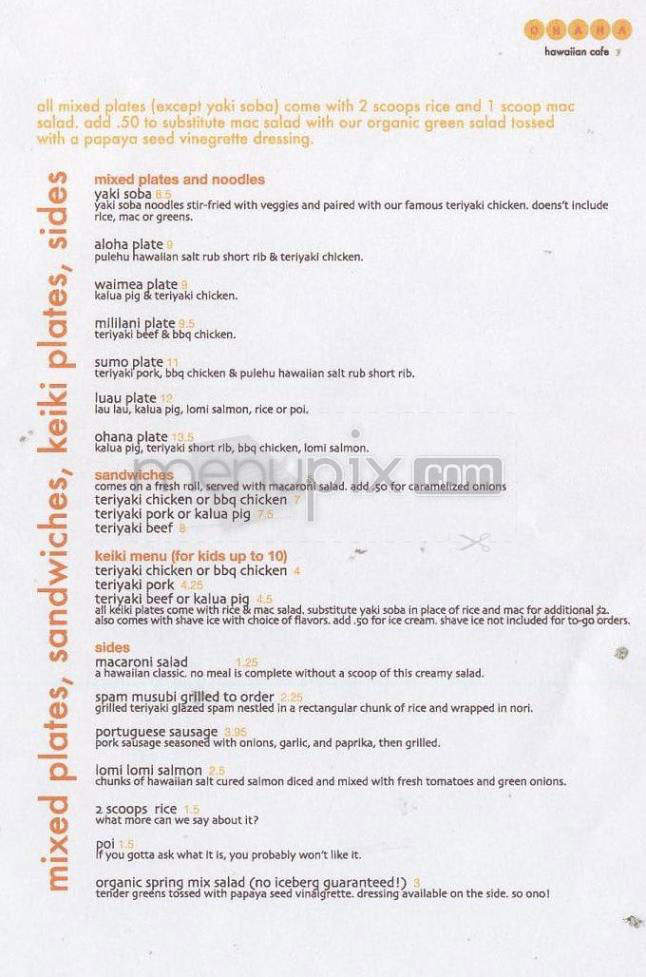 Ohana Hawaiian Cafe - Portland, OR menu_pic