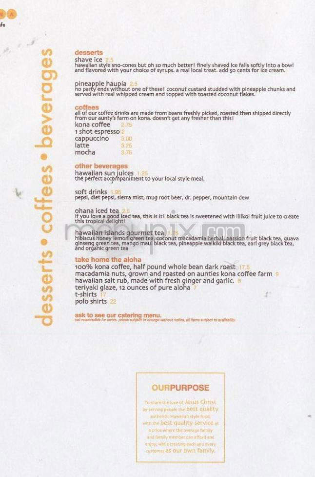 Ohana Hawaiian Cafe - Portland, OR menu_pic