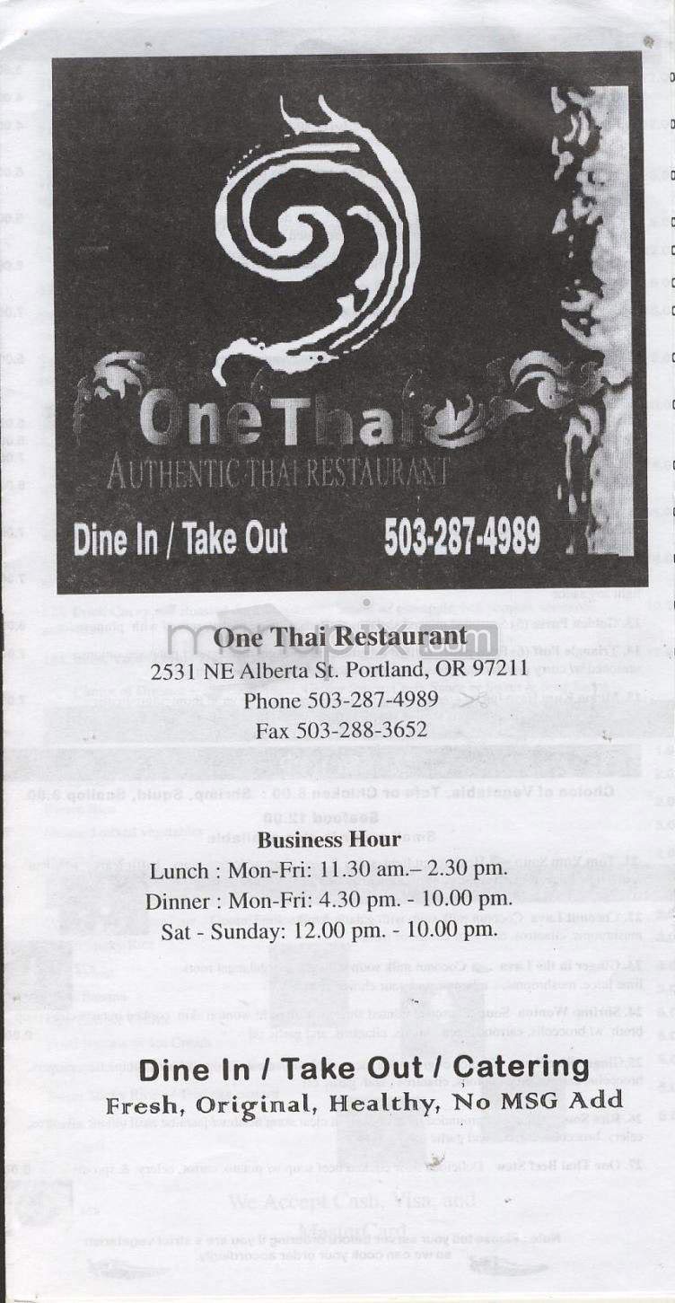 One Thai - Portland, OR menu_pic
