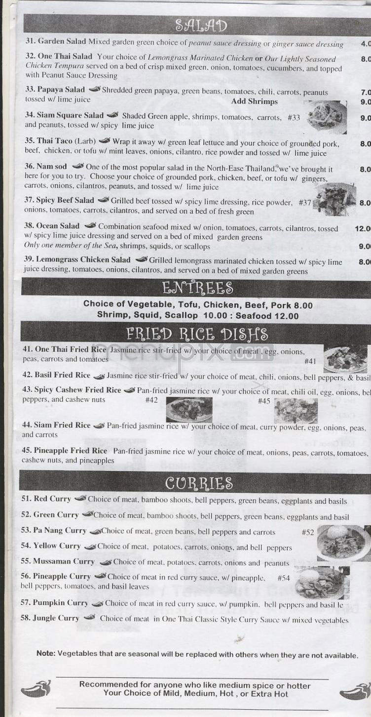 One Thai - Portland, OR menu_pic