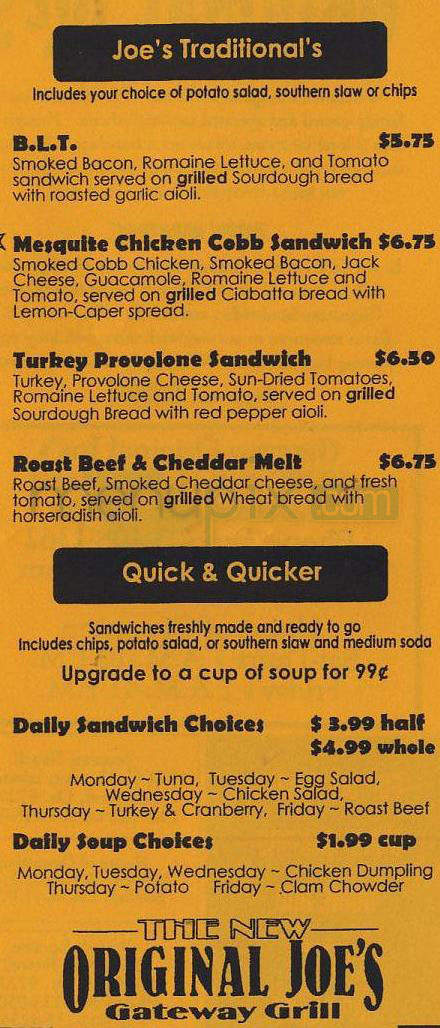 Original Joe's Deli - Portland, OR menu_pic
