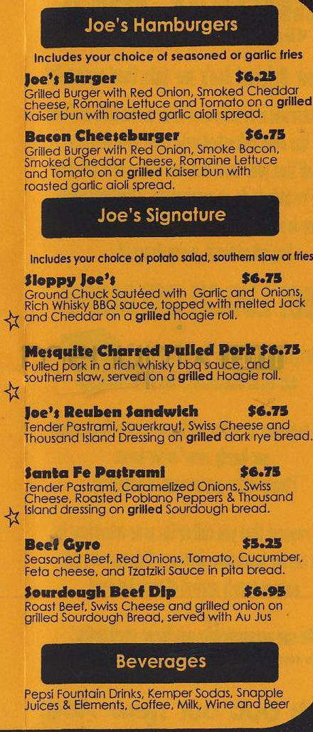 Original Joe's Deli - Portland, OR menu_pic