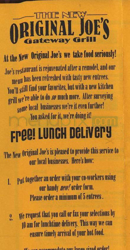 Original Joe's Deli - Portland, OR menu_pic
