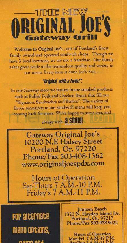 Original Joe's Deli - Portland, OR menu_pic