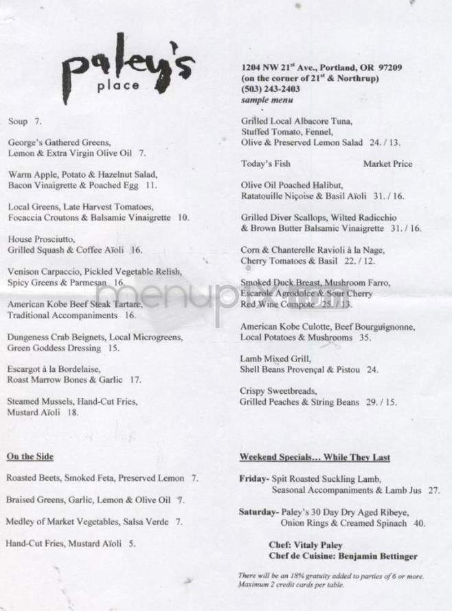 Paley's Place bisrto and bar - Portland, OR menu_pic