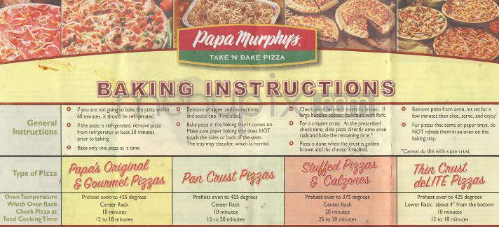 papa murphy's cooking instructions
