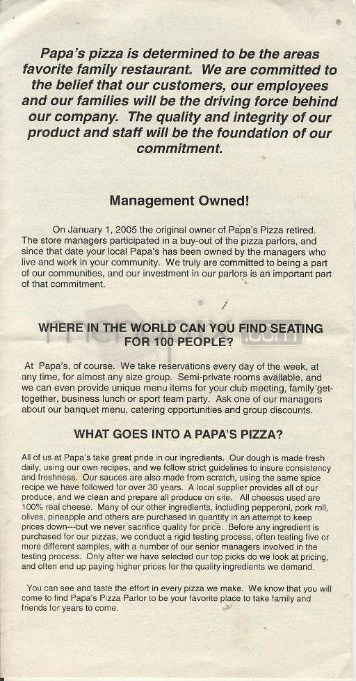 Papa's Pizza Parlor - Portland, OR menu_pic