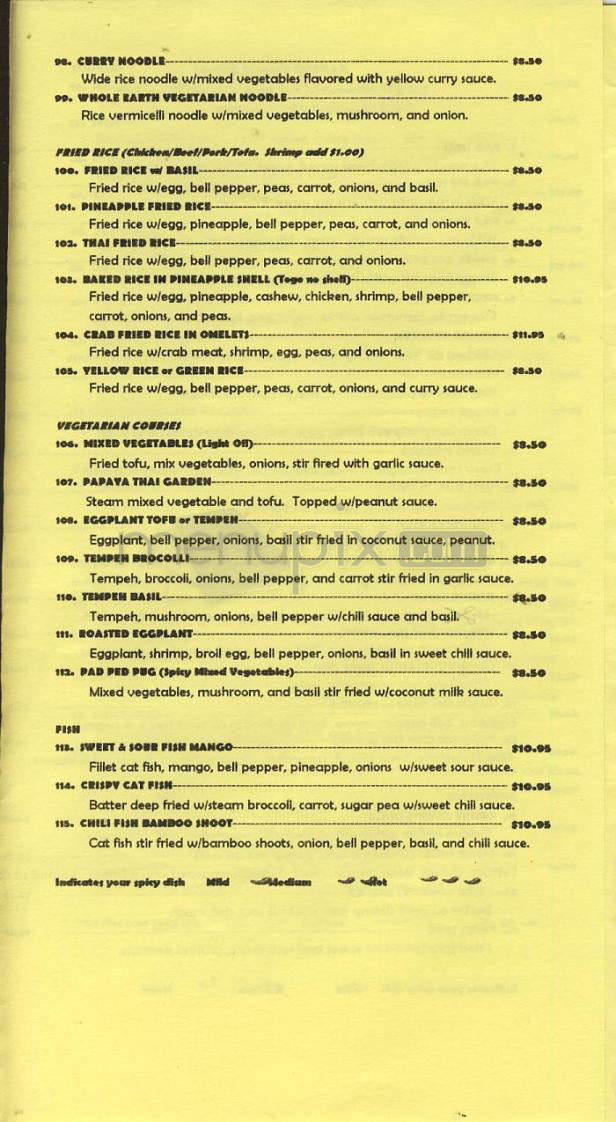 Papaya Thai Restaurant - Portland, OR menu_pic