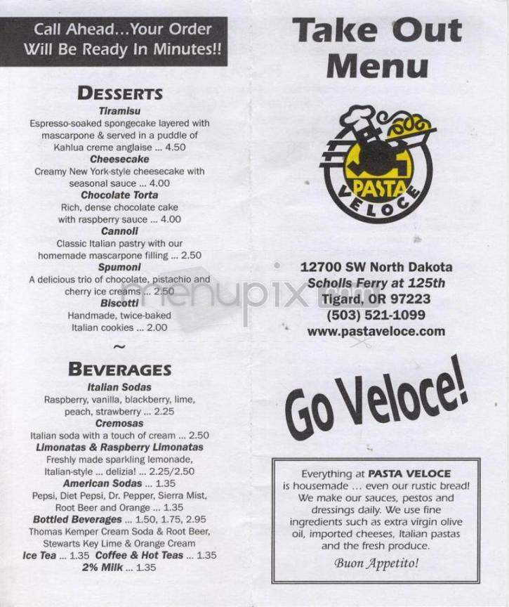 Pasta Veloce - Tigard, OR menu_pic