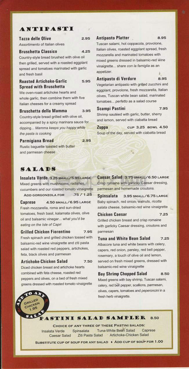 Pastini Pastaria - Tigard, OR menu_pic